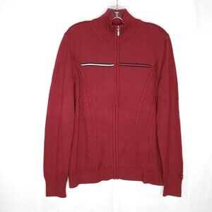 90s Y2k Tommy Hilfiger Full Zip Cardigan Sweater XL Red Cable Knit Sporty